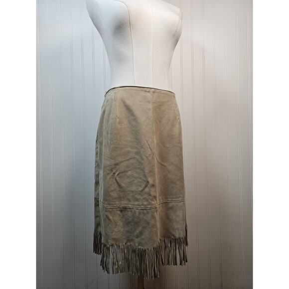 Zebra Leather Canada Tan Suede Leather Fringe Skirt Women's 6 Western Vintage - Picture 4 of 9